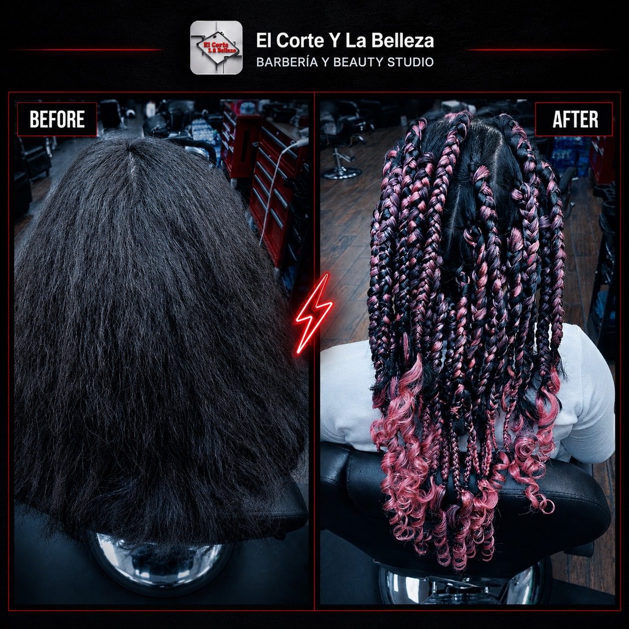 Antes y despues de trenzas realizado por Silvia
